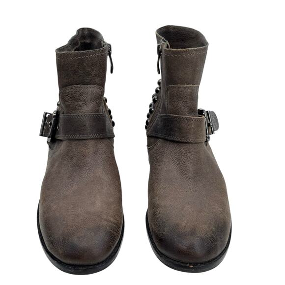Vince Camuto Moto Studded Biker Bootie Windetta 7.5 Womens Leather Brown Harness - Picture 2 of 11